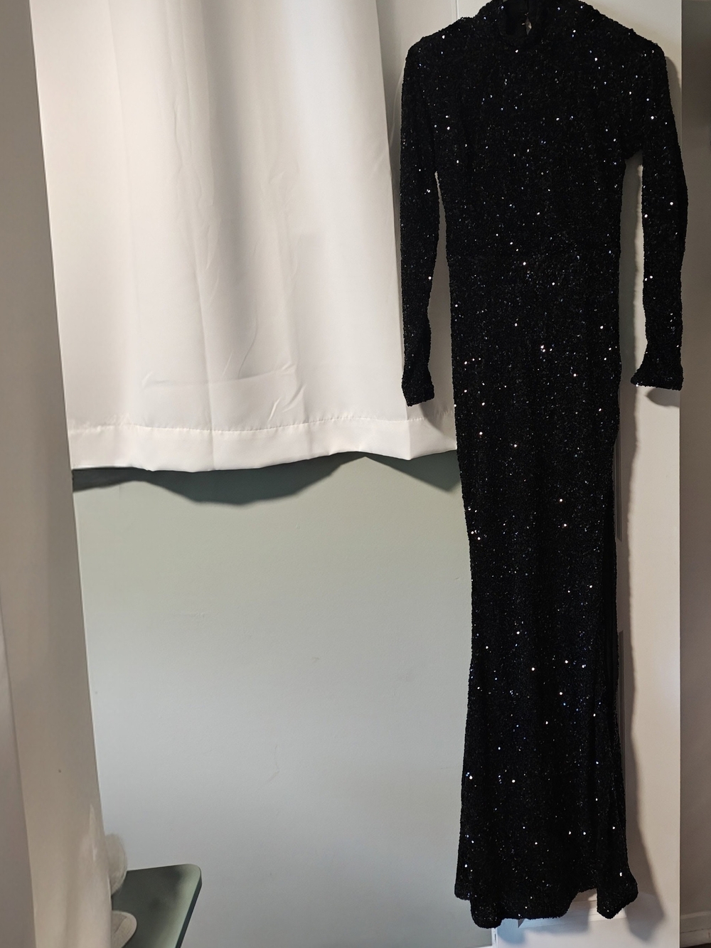 Oh Polly Black Sequin Long Sleeve Gown